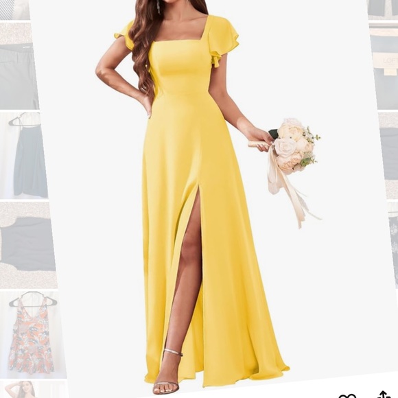 Bridesmaid Dress with Sleeves Chiffon A Line Long Formal Dresses with Slit - Picture 1 of 7